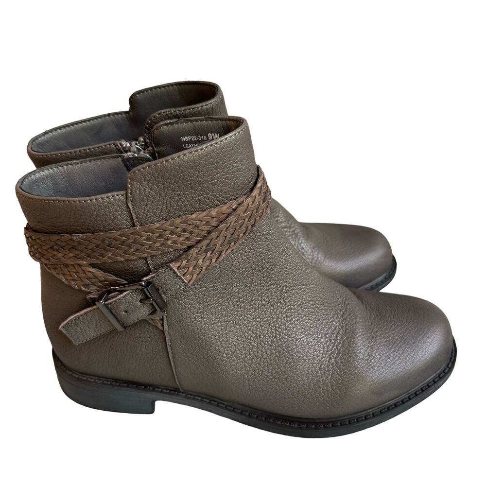 David Tate Womens Skip Zipper Buckle Ankle Booties Shoes Grey TaupeSz 9W
